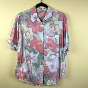 aerie Hibiscus Pastel Button Down Camp Shirt M
